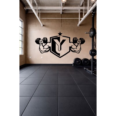 Spor Salonu Duvar Sticker – Fitness Logo & Dumbbell Güç Dekoru - Gym Dekor Sticker