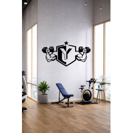 Spor Salonu Duvar Sticker – Fitness Logo & Dumbbell Güç Dekoru - Gym Dekor Sticker