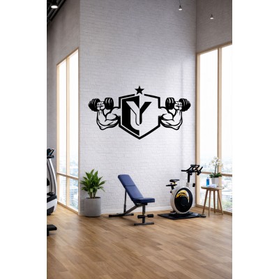 Spor Salonu Duvar Sticker – Fitness Logo & Dumbbell Güç Dekoru - Gym Dekor Sticker