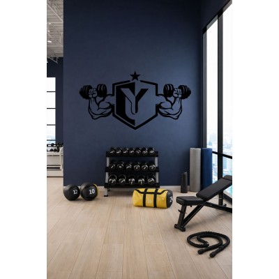 Spor Salonu Duvar Sticker – Fitness Logo & Dumbbell Güç Dekoru - Gym Dekor Sticker