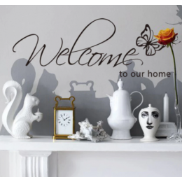 Welcome bizim ev anahtarları' metin desenleri duvar sticker ev dekor oturma odası çıkartmaları duvar kağıdı yatak odası dekoratif kelebek çıkartmaları