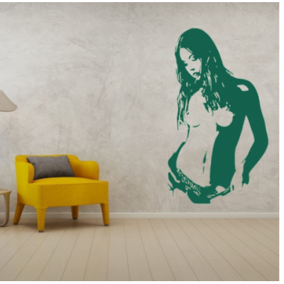 Üstsüz Seksi Kadın Duvar Yazısı Cam Vitrin Sticker Yapıştırma