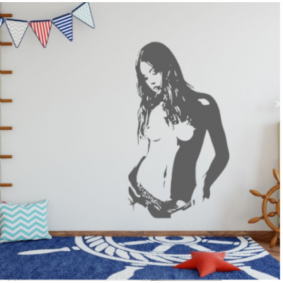 Üstsüz Seksi Kadın Duvar Yazısı Cam Vitrin Sticker Yapıştırma