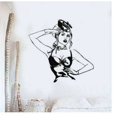 Şapkalı Seksi Kadın Duvar Yazısı Cam Vitrin Sticker Yapıştırma