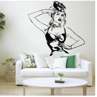 Şapkalı Seksi Kadın Duvar Yazısı Cam Vitrin Sticker Yapıştırma