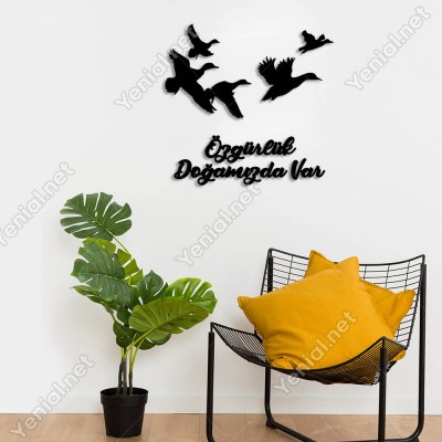 Özgürlük Doğamızda Var Kuşlar Duvar Oda Ev Aksesuarı Ahşap Tablo 50x47cm