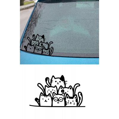 Siyah Kediler Araba Stickerı - Siyah Kediler Araba Çıkartması