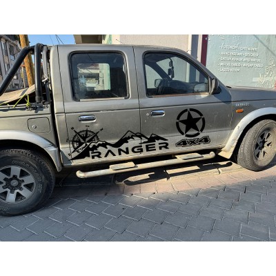 4x4 Dağ Off Road Araba RANGER YAZISI ,Pusula Sticker Yapıştırma Sağ Sol Set 