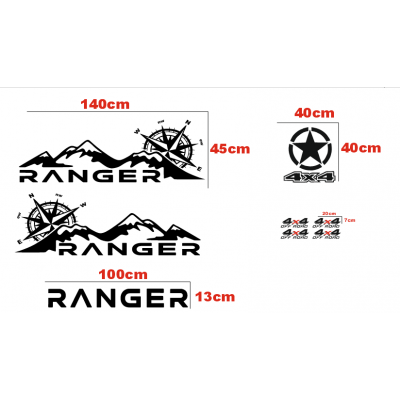 4x4 Dağ Off Road Araba RANGER YAZISI ,Pusula Sticker Yapıştırma Sağ Sol Set 