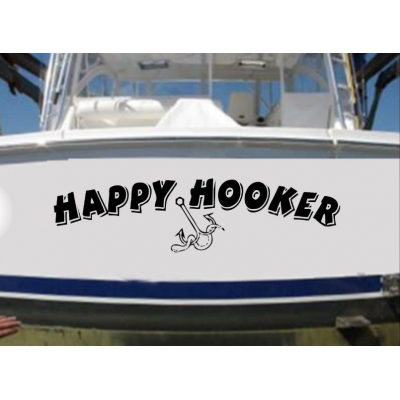 Kişiye ve Tekneye Özel Happy Hooker  Yazısı İsim Sticker 