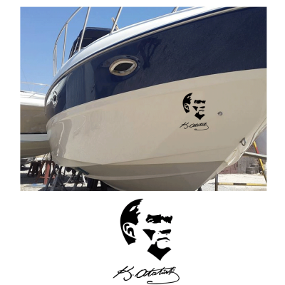 Kişiye Tekneye Yatlara Özel Atatürk Ve İmzası Logo Yazısı Sticker Yapıştırma 