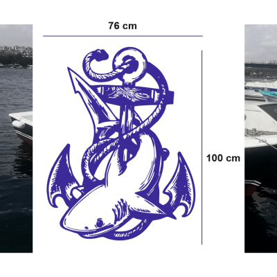 Tekneye Özel Deniz Çapası ve Köpekbalığı Sticker Yapıştırma