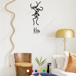El Yazısı İle Kiss Yazısı ve Öpüşenler Simgesi Sticker 60x22cm
