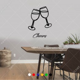 El Yazısı İle Yazılmış Cheers Yazısı ve Bardaklar  Sticker 60x44cm