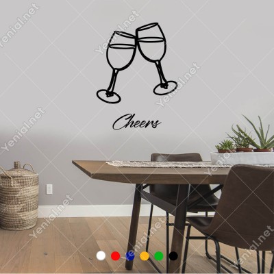 El Yazısı İle Yazılmış Cheers Yazısı ve Bardaklar  Sticker 60x44cm