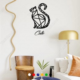 El Yazısı İle Yazılmış Cute Yazısı ve Kedi Sticker 60x33cm