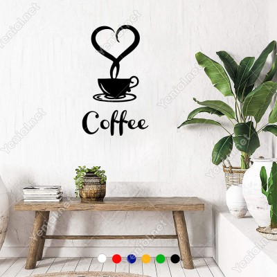 El Yazısı ile Yazılmış Kalp Şekli Fincan ve Coffe Yazısı Sticker 60x58cm