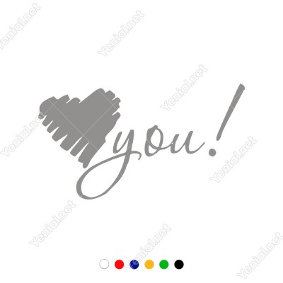 El Yazısı ile Yazılmış Kalp Şekli ve You Yazısı Sticker 60x33cm