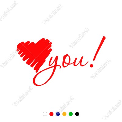 El Yazısı ile Yazılmış Kalp Şekli ve You Yazısı Sticker 60x33cm