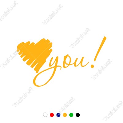 El Yazısı ile Yazılmış Kalp Şekli ve You Yazısı Sticker 60x33cm