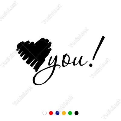 El Yazısı ile Yazılmış Kalp Şekli ve You Yazısı Sticker 60x33cm