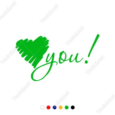 El Yazısı ile Yazılmış Kalp Şekli ve You Yazısı Sticker 60x33cm