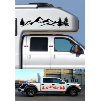 Sıcak satış Araba Sticker dağ çıkartma ağacı orman vinil grafik kiti Camper RV römork araba aksesuarları  CSV