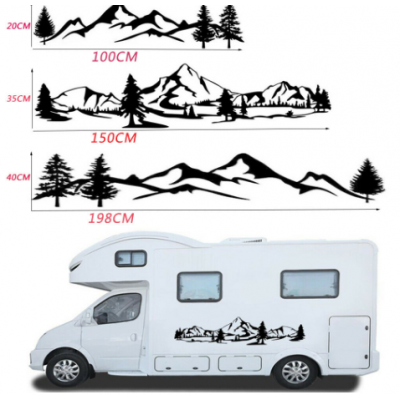Sıcak satış 150cm RV sticker ağacı çıkartması dağ sahnesi araba Sticker orman vinil grafik kiti Camper RV römork araba aksesuarları