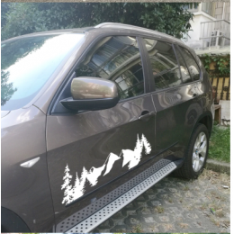 SUV RV Camper Offroad dekor, ağaç orman doğa sahne dağ çıkartması araba dekorasyon Woodland ahşap vinil sanat Sticker