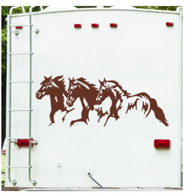 3 adet koşu atları kamp römorku kamyon Sticker macera seyahat hayvan orman orman Camper RV çıkartması vinil ev dekor