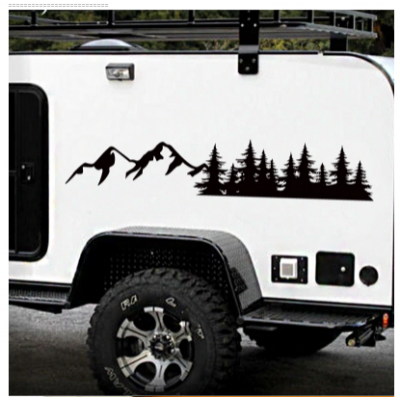 SUV RV Camper Offroad ağacı orman araba dekor doğa sahne dağ çıkartması Woodland kereste araba vinil sanat Sticker dekorasyon