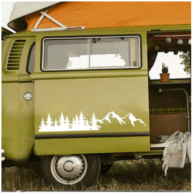 SUV RV Camper Offroad ağacı orman araba dekor doğa sahne dağ çıkartması Woodland kereste araba vinil sanat Sticker dekorasyon