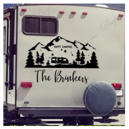 Kişiselleştirilmiş Rv çıkartması, özel son adı vinil yapışkan Rv, mutlu kampçılar, Camper dekor, karavan çıkartması 