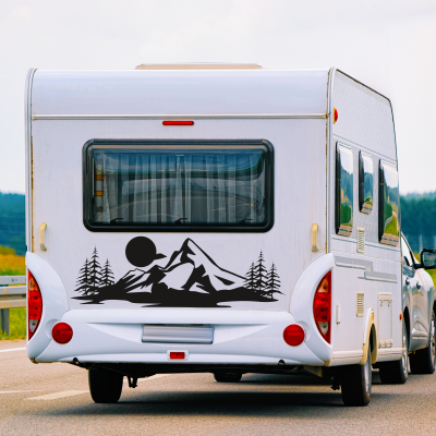 Ağaç ve Dağ Ay Karavan - Araç Sticker Yapıştırma