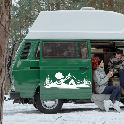 Ağaç ve Dağ Ay Karavan - Araç Sticker Yapıştırma