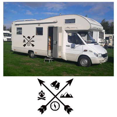 kişiye Karavana özel kamp monogramı oklar dürbün kamp ateşi sticker Yapıştırma