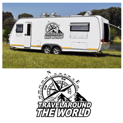 Kişiye Karavana Özel Travel Around The World Dağ Sticker yapıştırma