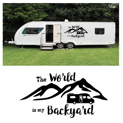 Kişiye Karavana Özel The World İs My Backyard Sticker Yapıştırma İki Adet