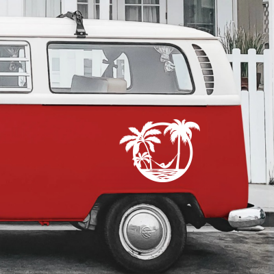 Palmiye Ağacı ve Yaz Karavan - Araç Sticker Yapıştırma