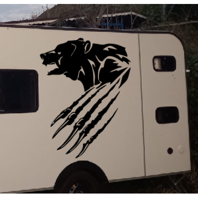 Kişiye Karavana Özel Sert Görünümlü Yırtıcı Pençeli Ayı Karavan Stickerı