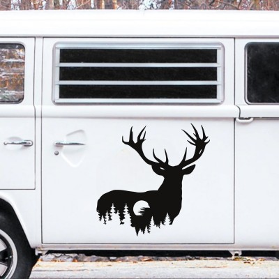 Vahşi Geyik ve Orman Karavan - Araç Sticker Yapıştırma