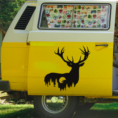 Vahşi Geyik ve Orman Karavan - Araç Sticker Yapıştırma