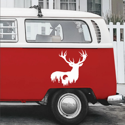 Vahşi Geyik ve Orman Karavan - Araç Sticker Yapıştırma