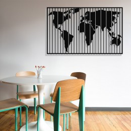 Dünya Haritası Dikey Çizgili Duvar Oda Ev Aksesuarı Metal Tablo 