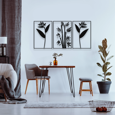 Zarif Üç'lü Çiçekler, Metal Dekarosyon Duvar Tabloları 