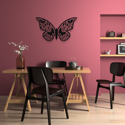 Çiçekler ve Uçuşan Kelebekler Dekoratif Metal Tasarımı 50x30 cm