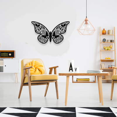 Çiçekler ve Uçuşan Kelebekler Dekoratif Metal Tasarımı 50x30 cm