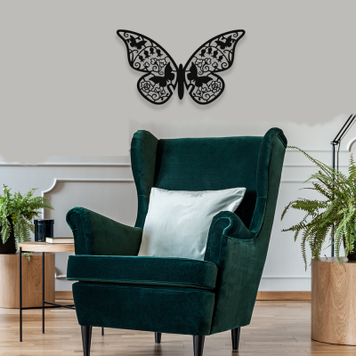 Çiçekler ve Uçuşan Kelebekler Dekoratif Metal Tasarımı 50x30 cm