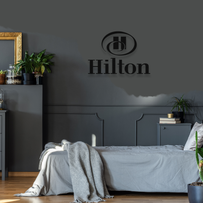 Firmaya Özel Hilton Otel Metal Saç Tabela Dekarosyon Metal Saç Tabela 60x30 cm