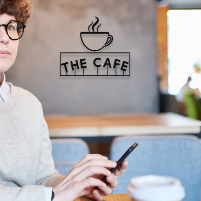 Firmaya Özel THE CAFE VE KAHVE FİNCANI METAL  Tabela 50x40 cm 